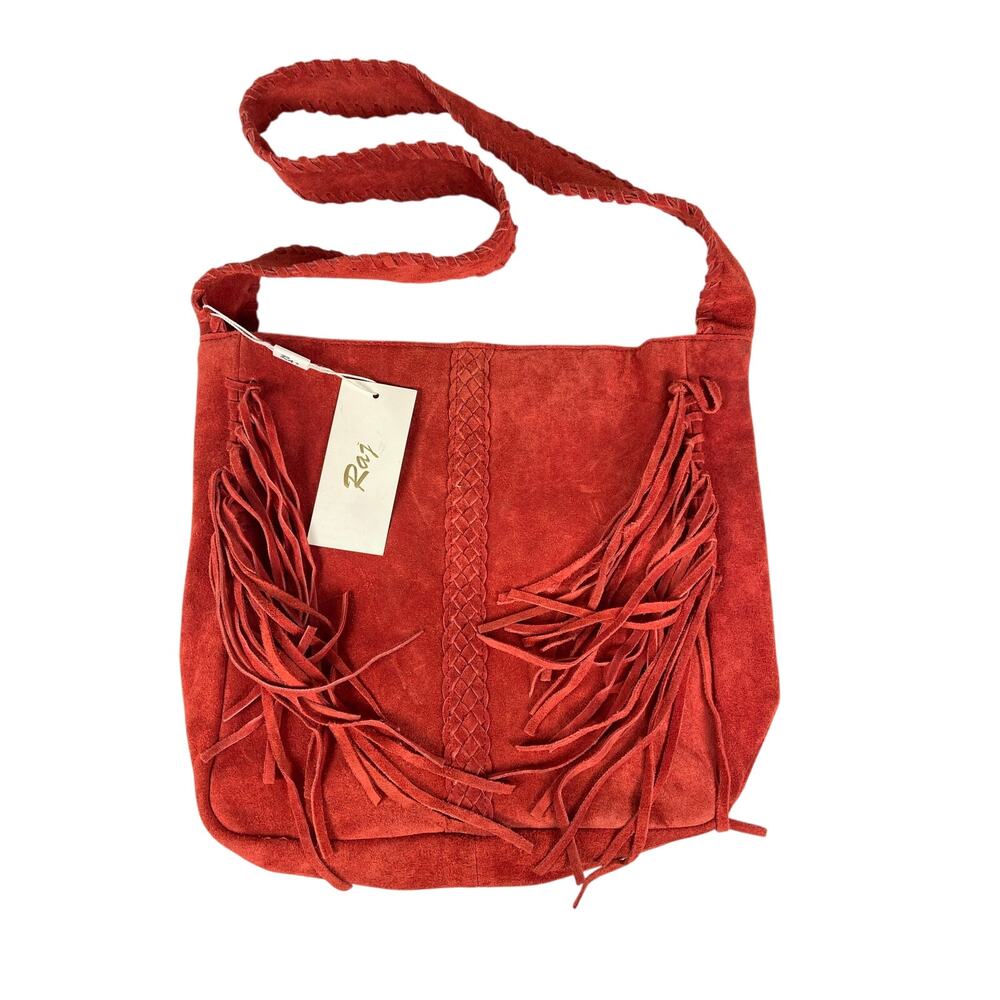 Raj Red Fringe Leather Tote Shoulder Bag